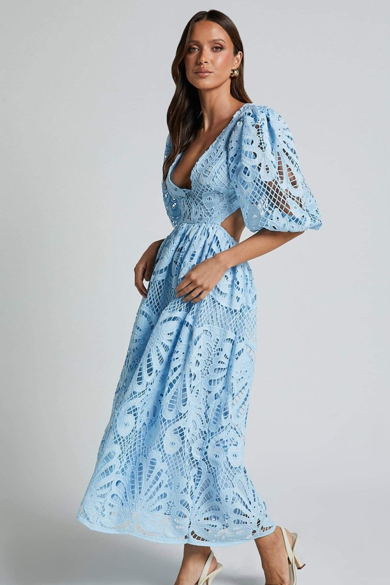 Sandra Embroidered Lace Cut-out Midi-Length Dress