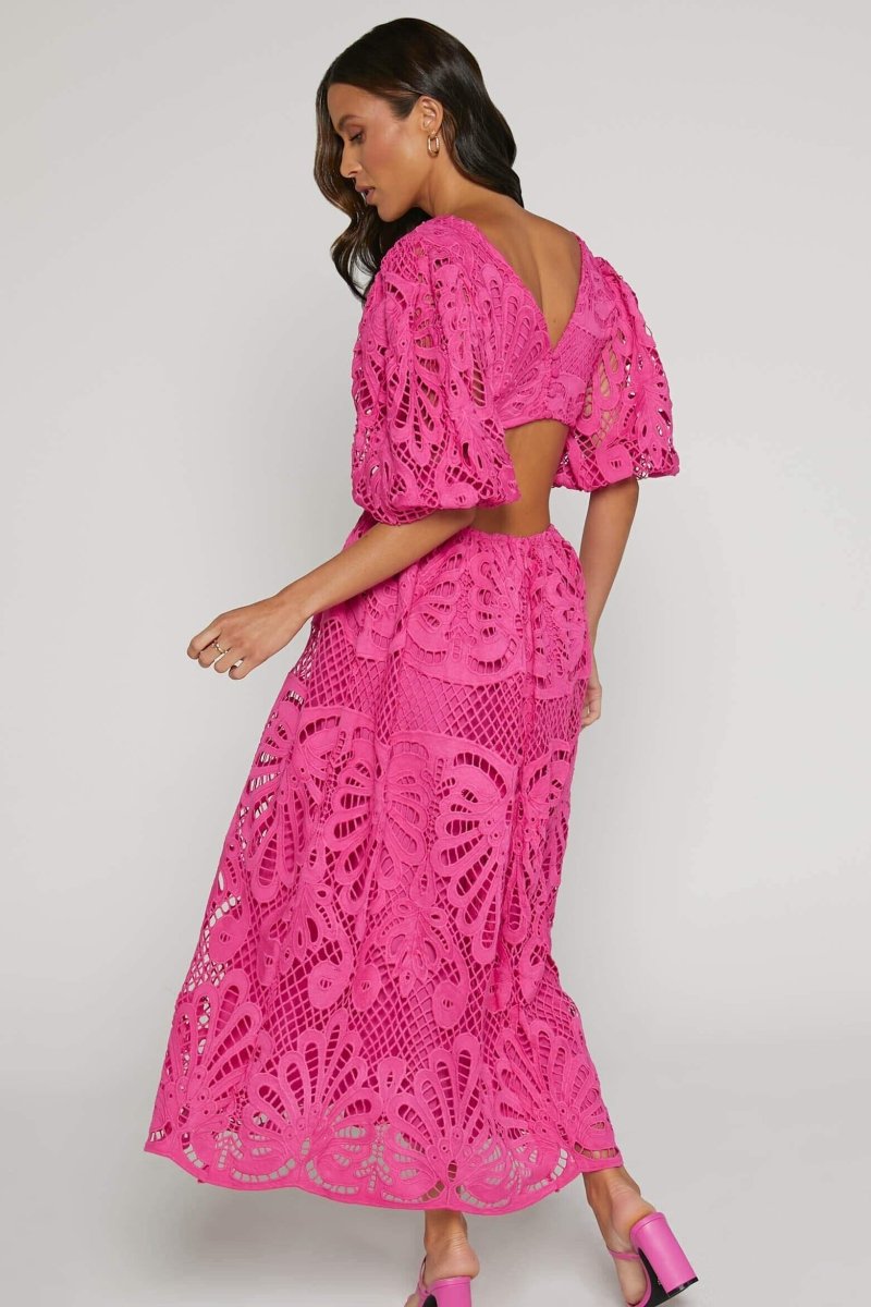 Sandra Embroidered Lace Cut-out Midi-Length Dress