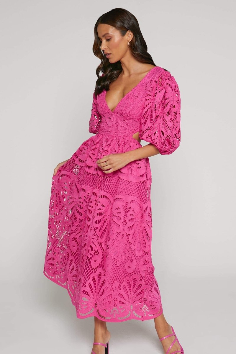 Sandra Embroidered Lace Cut-out Midi-Length Dress