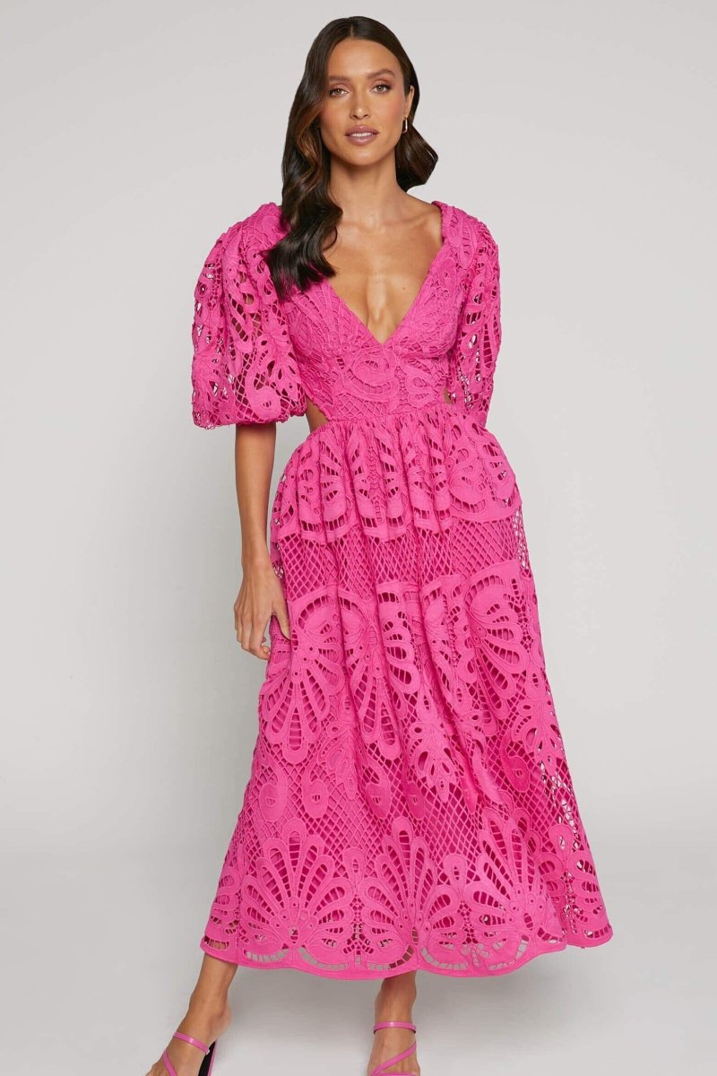 Sandra Embroidered Lace Cut-out Midi-Length Dress
