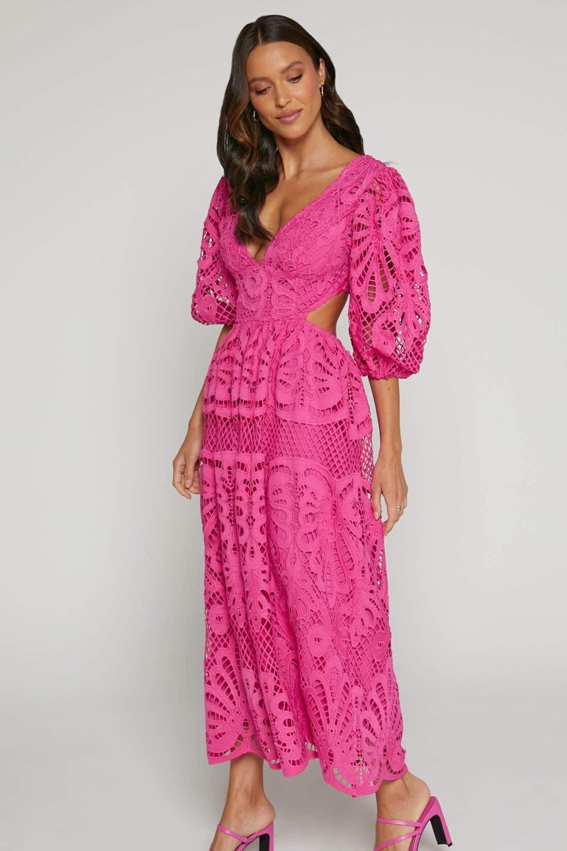 Sandra Embroidered Lace Cut-out Midi-Length Dress