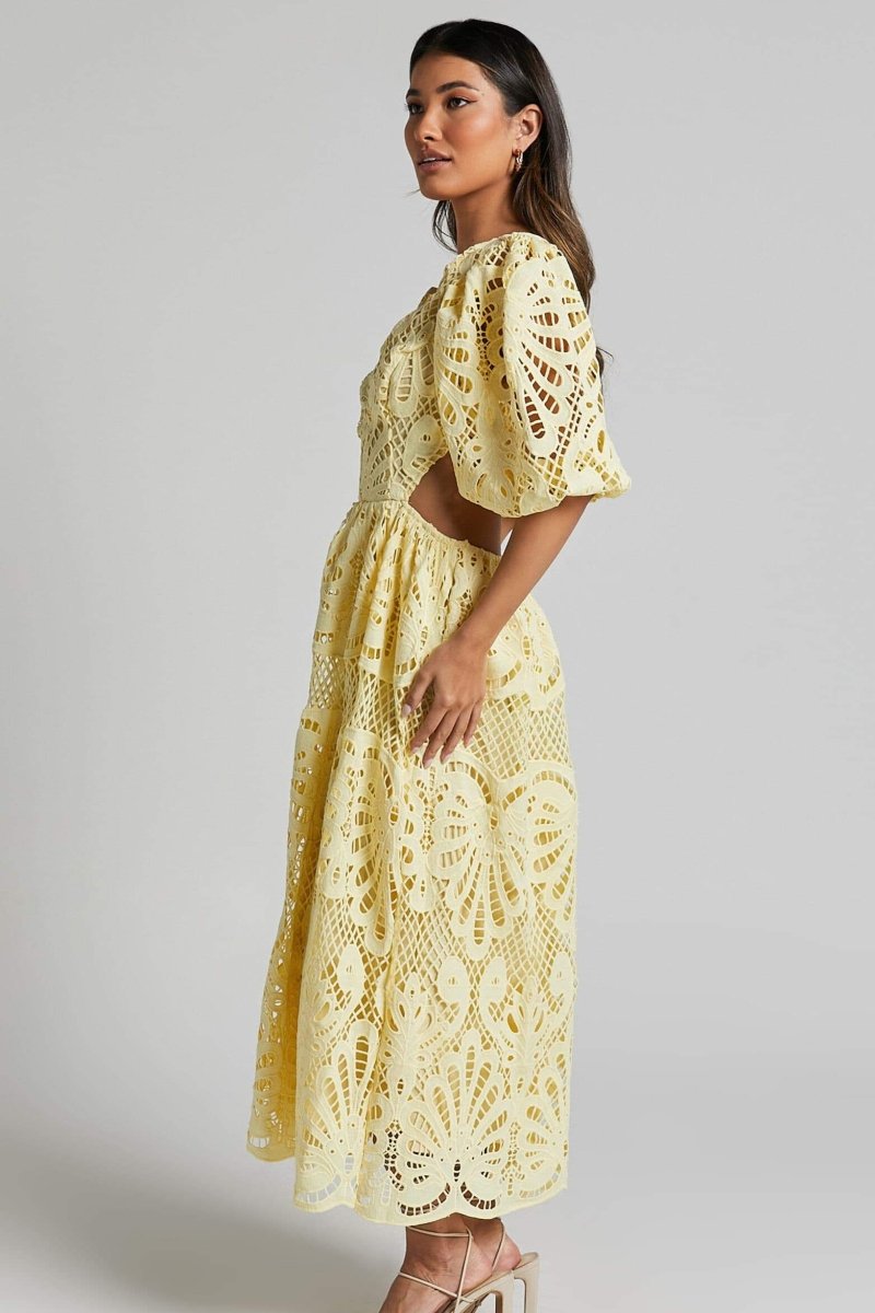 Sandra Embroidered Lace Cut-out Midi-Length Dress