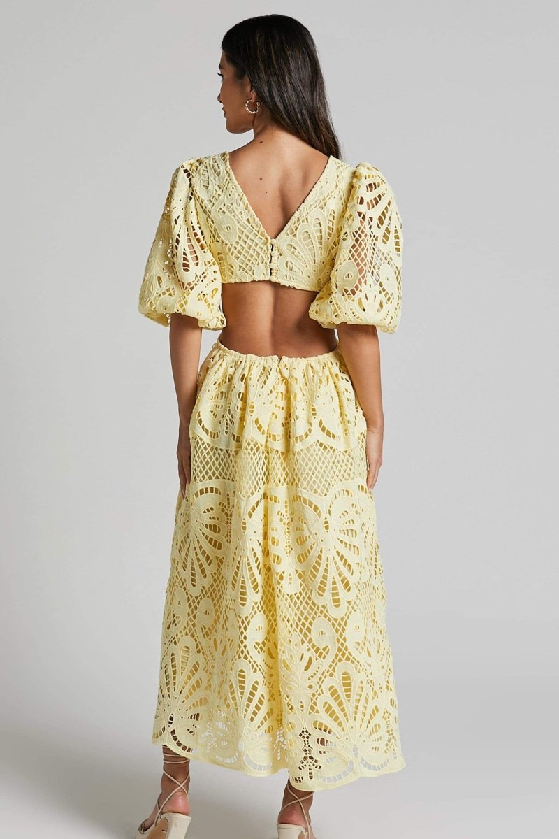 Sandra Embroidered Lace Cut-out Midi-Length Dress