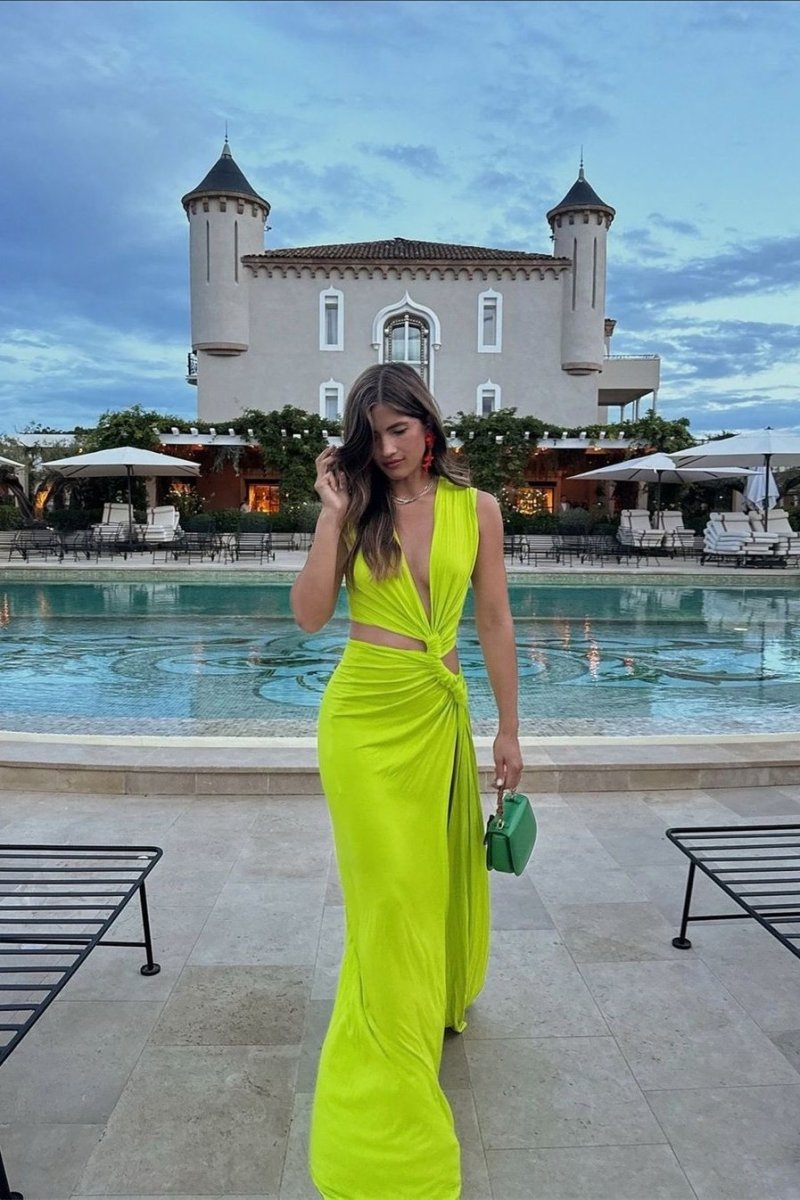 Sara V-Neck High Slit Maxi-Length Dress
