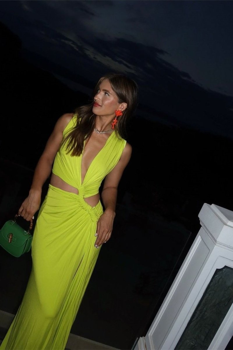 Sara V-Neck High Slit Maxi-Length Dress