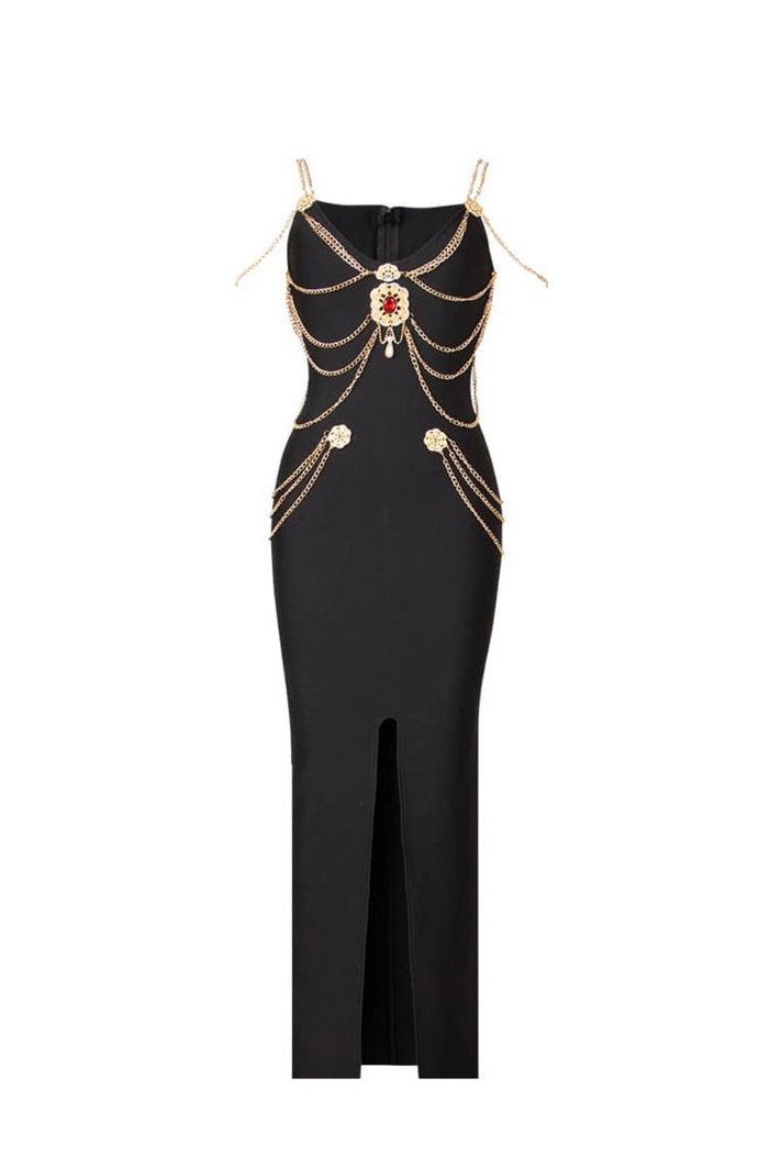 Setlla Metal Embellishment V-Neck Midi-Length Dress