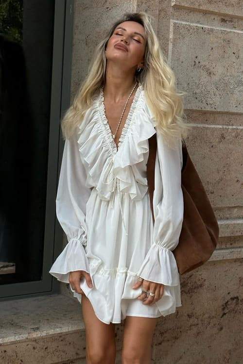 Sharon V-Neck Ruffled Mini-Length Dress
