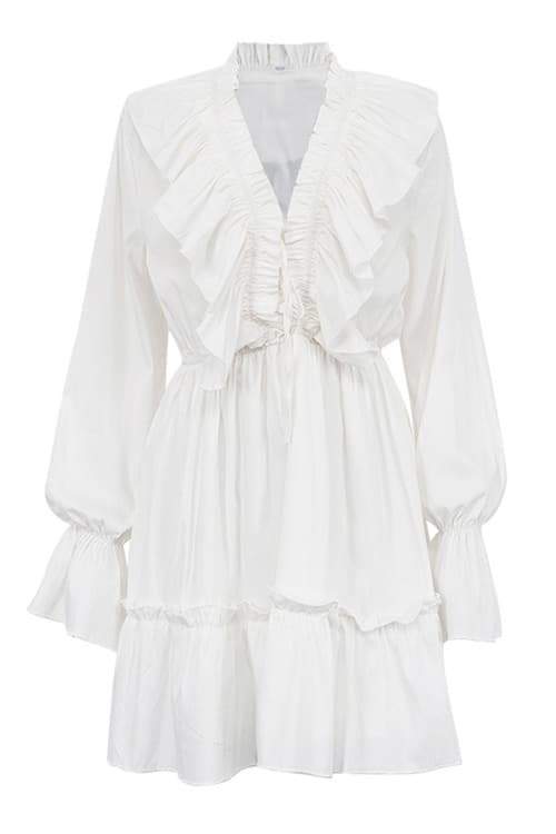 Sharon V-Neck Ruffled Mini-Length Dress