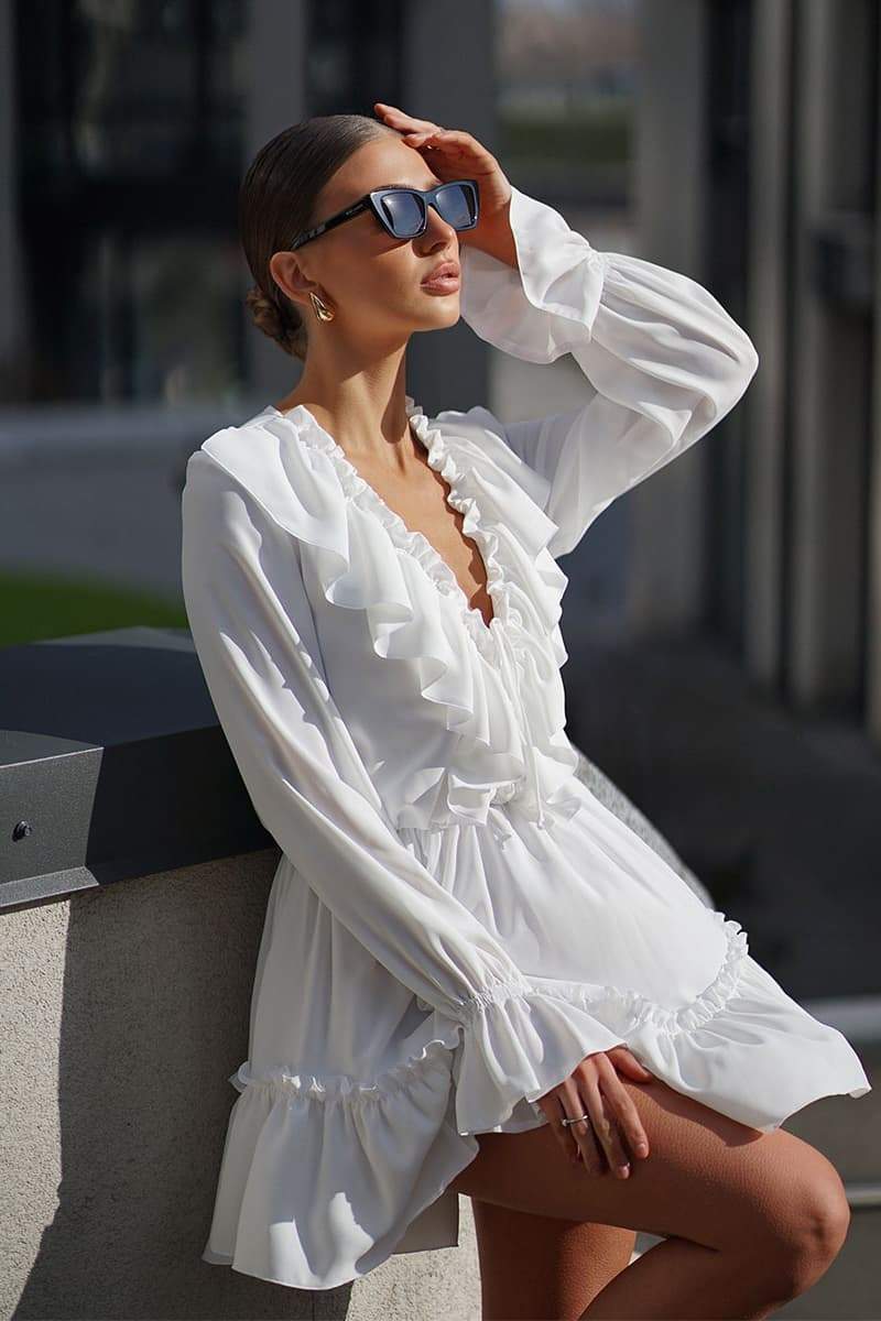 Sharon V-Neck Ruffled Mini-Length Dress