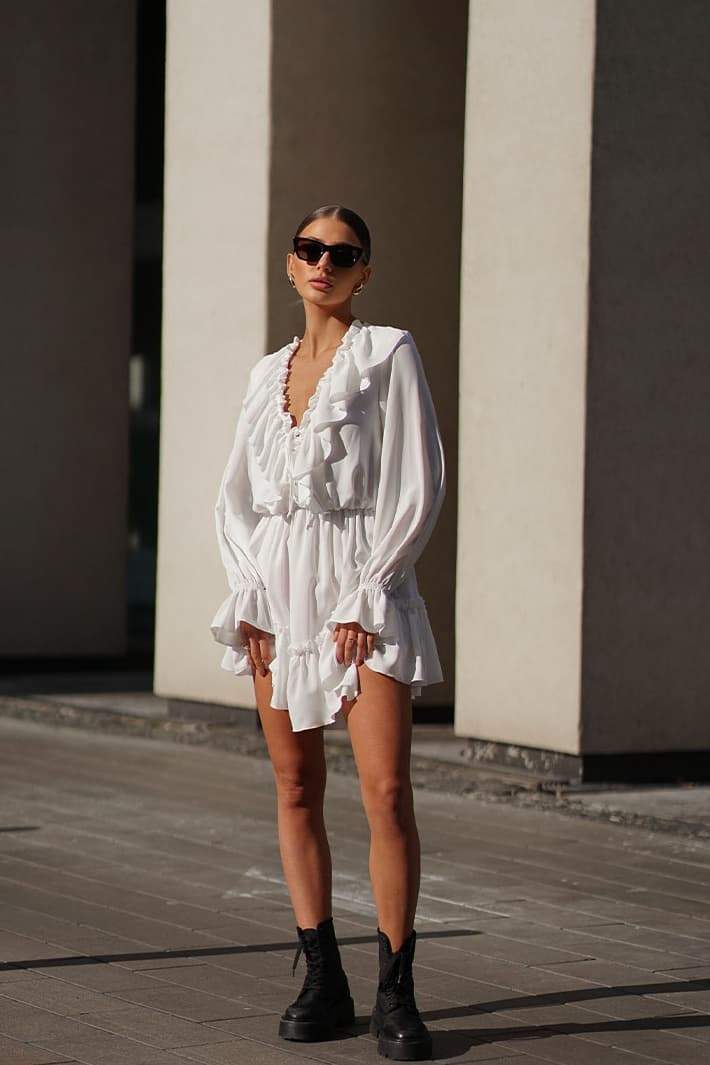 Sharon V-Neck Ruffled Mini-Length Dress