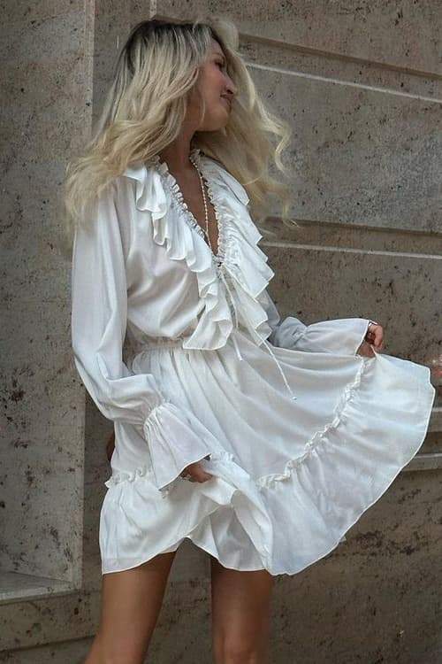Sharon V-Neck Ruffled Mini-Length Dress