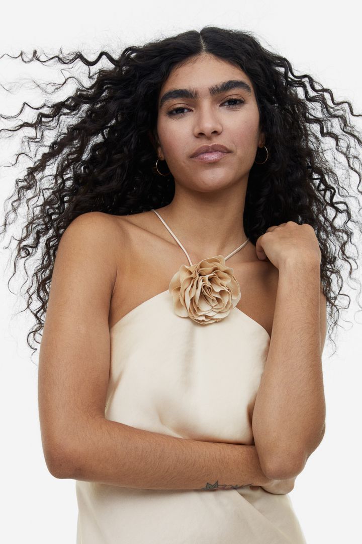 Sia Removable Rose Halterneck Midi-Length Dress