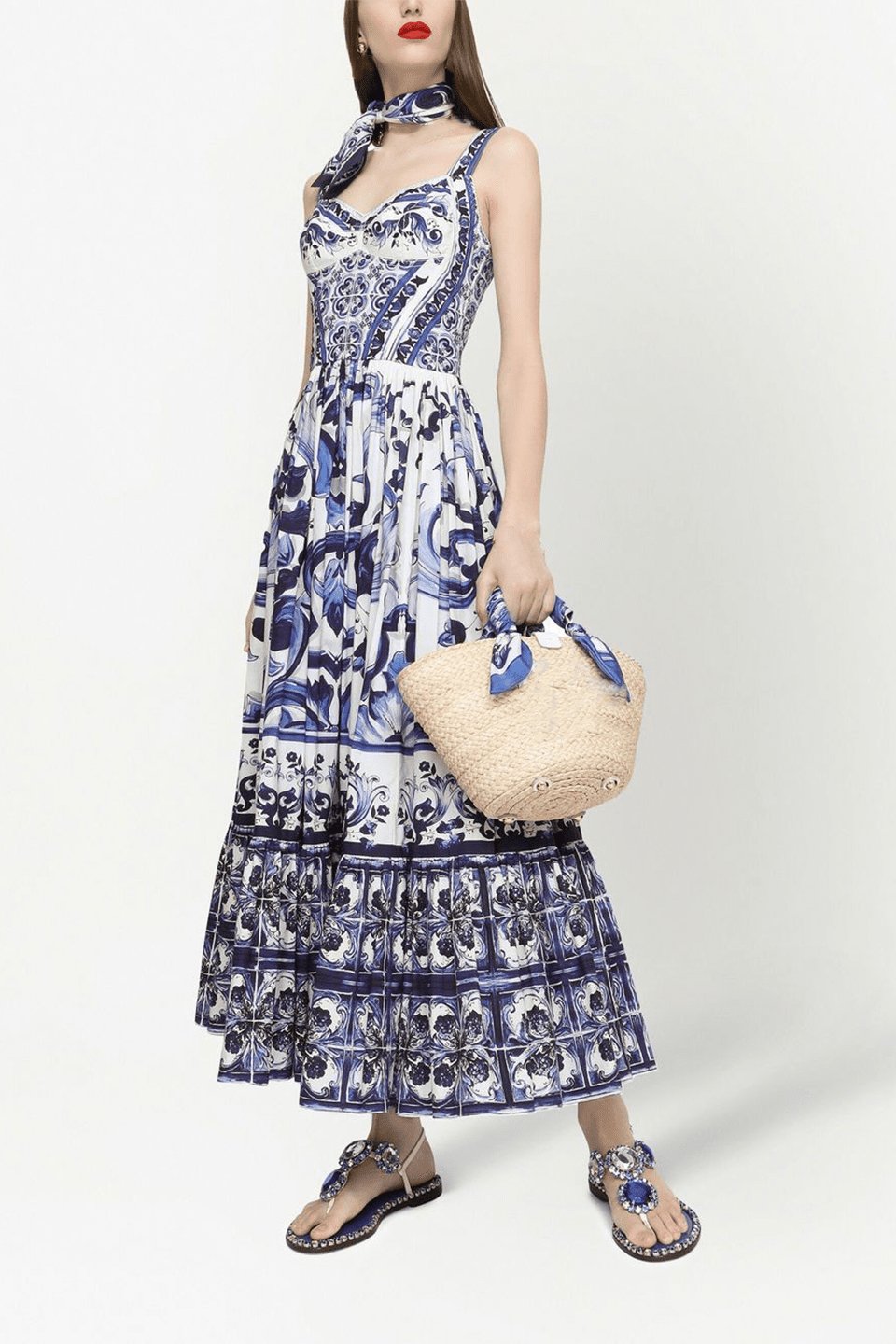 Sibyl Patterned Shirred Strap Maxi-Length Dress