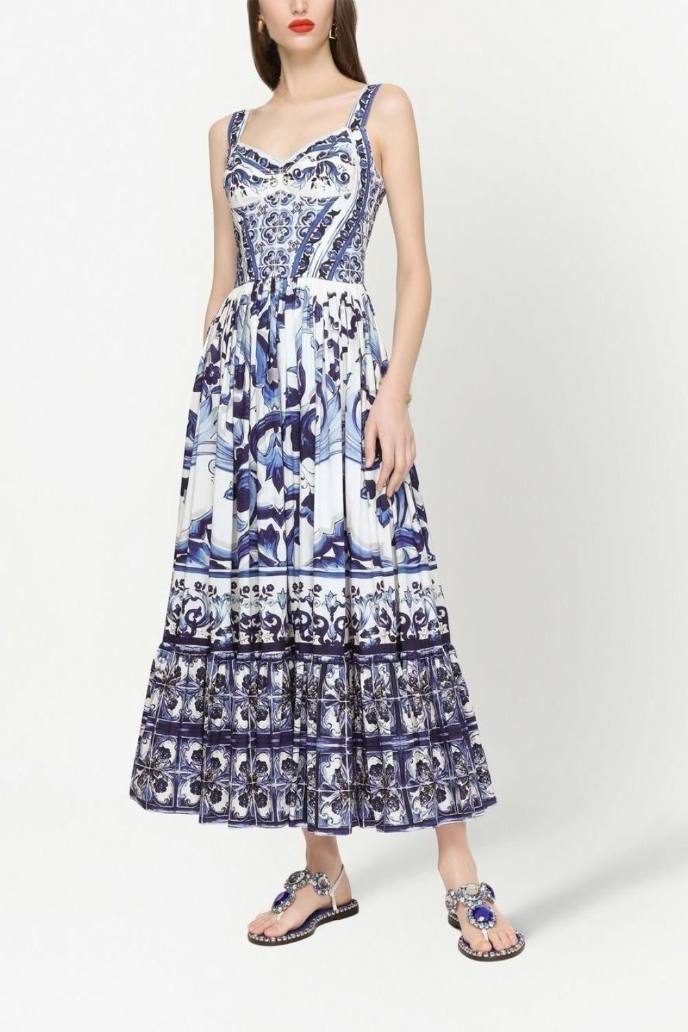 Sibyl Patterned Shirred Strap Maxi-Length Dress