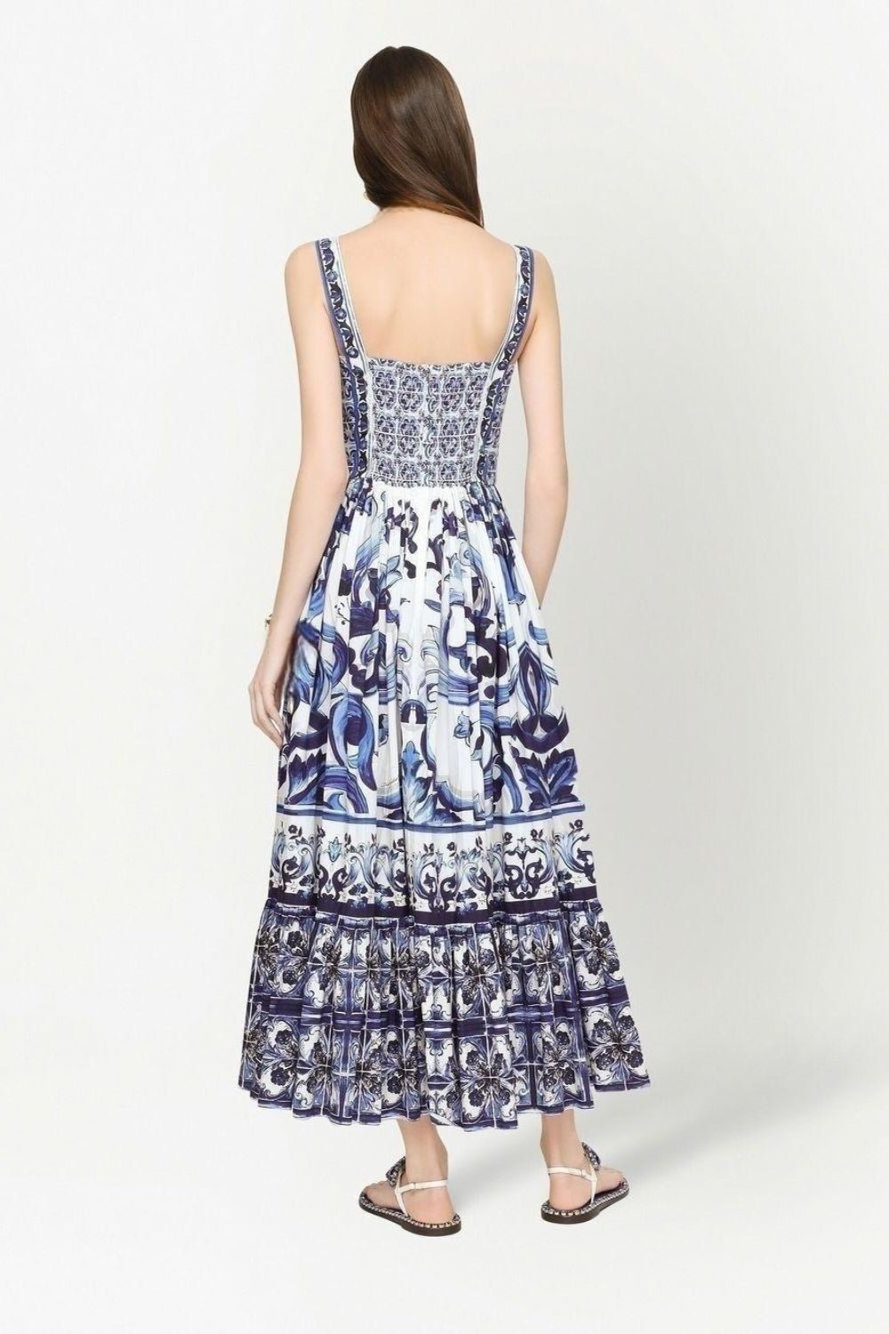 Sibyl Patterned Shirred Strap Maxi-Length Dress