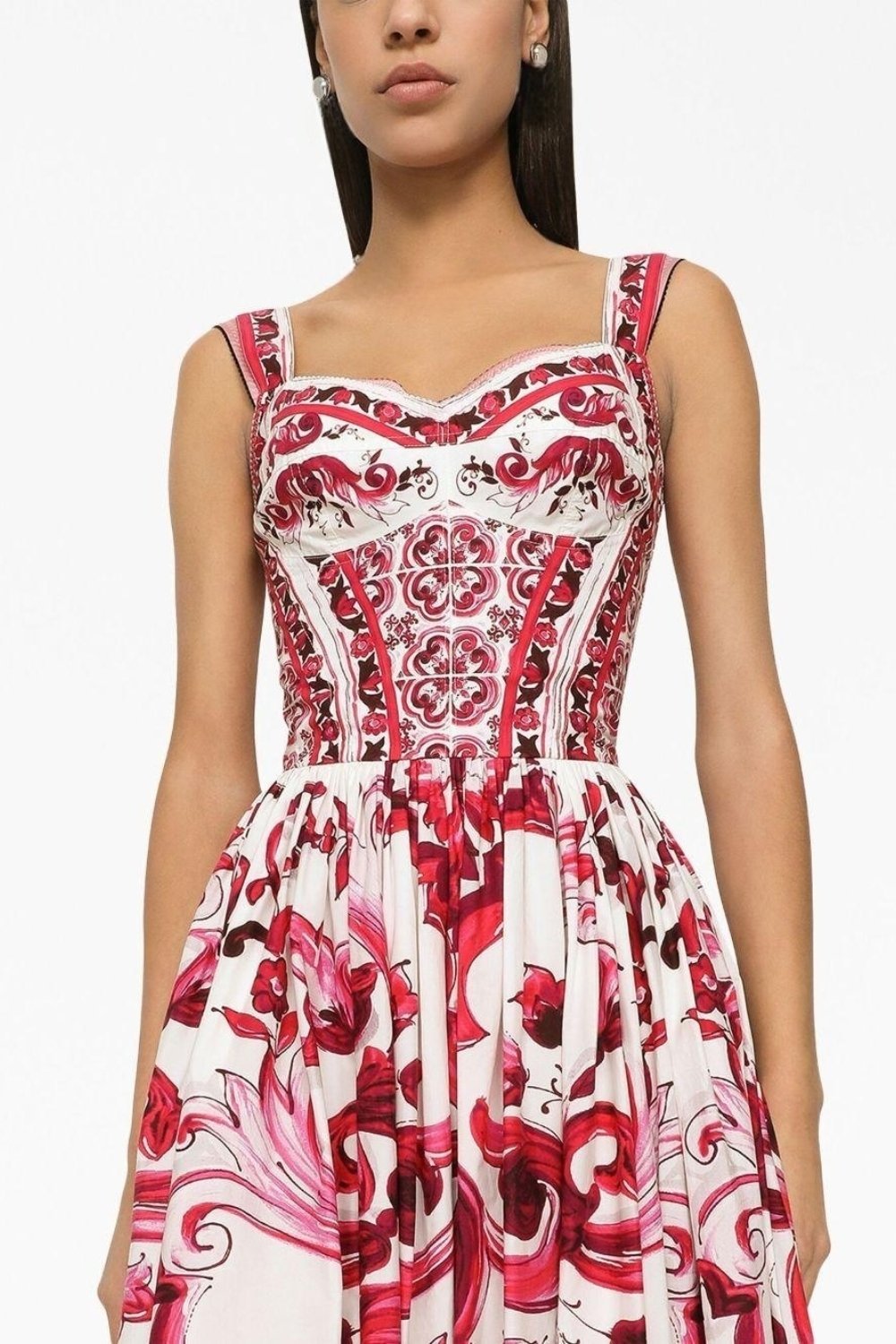 Sibyl Patterned Shirred Strap Maxi-Length Dress