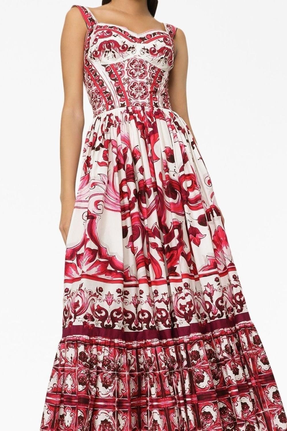 Sibyl Patterned Shirred Strap Maxi-Length Dress