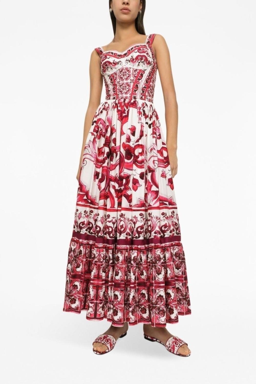 Sibyl Patterned Shirred Strap Maxi-Length Dress