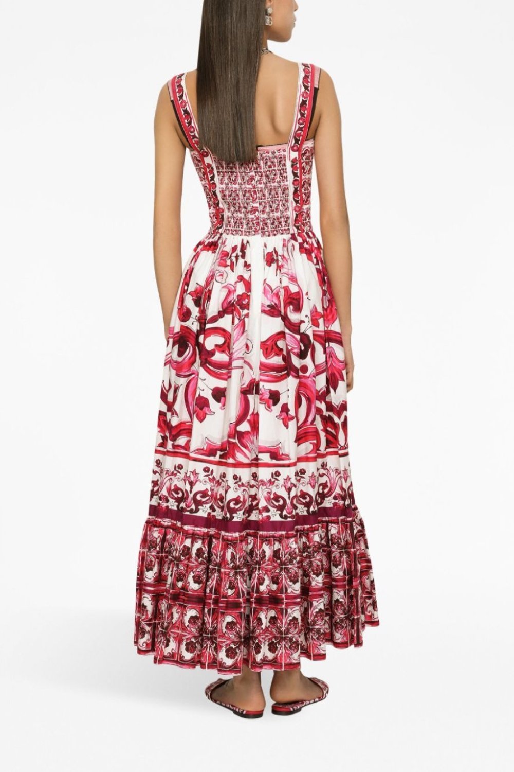 Sibyl Patterned Shirred Strap Maxi-Length Dress