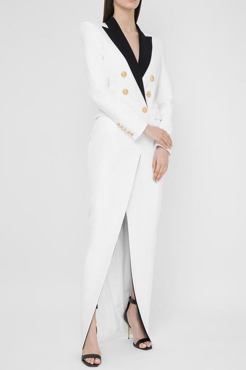 Modern Silas Colorblock Tuxedo Maxi Blazer Dress