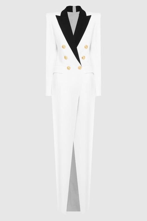 Modern Silas Colorblock Tuxedo Maxi Blazer Dress