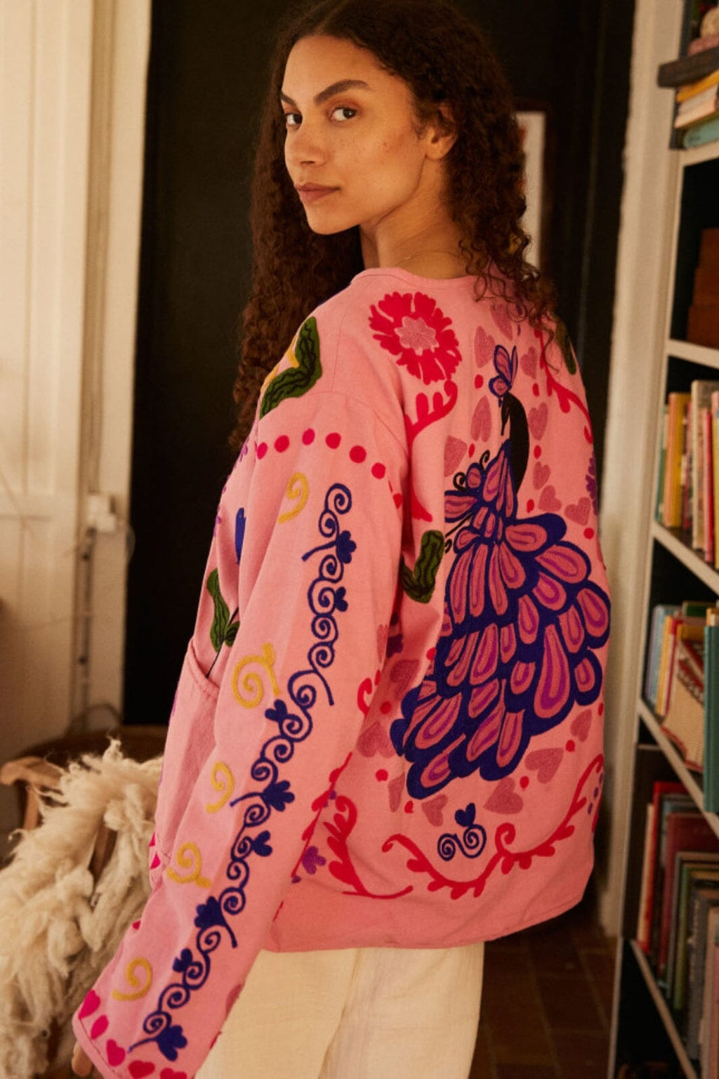 Cute Flower Print Pocket Jacket