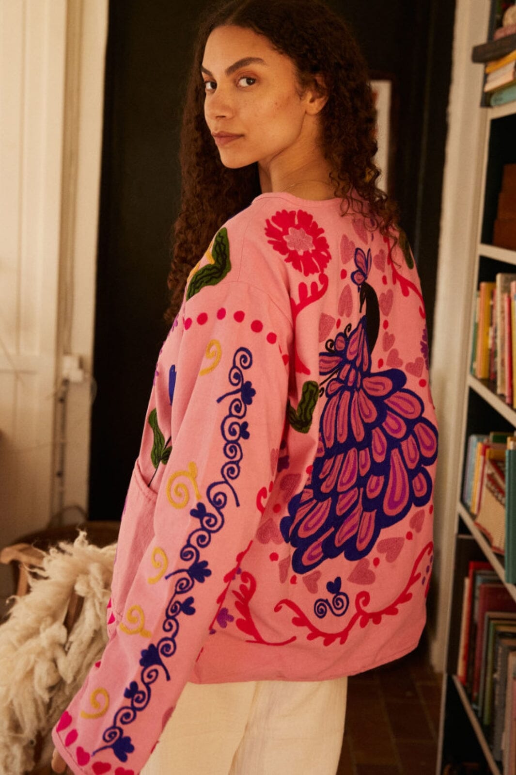 Cute Flower Print Pocket Jacket