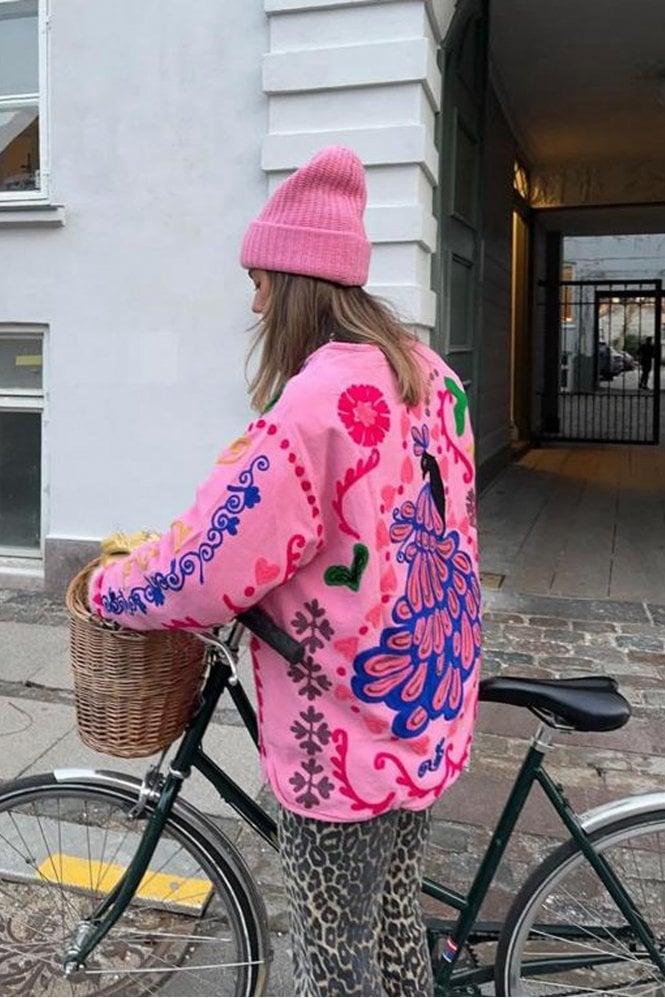 Denim Jacket with Graffiti Print and Pockets