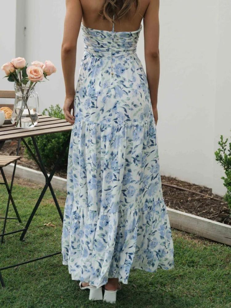 Sue Flower Patterned Halterneck Maxi Sundress