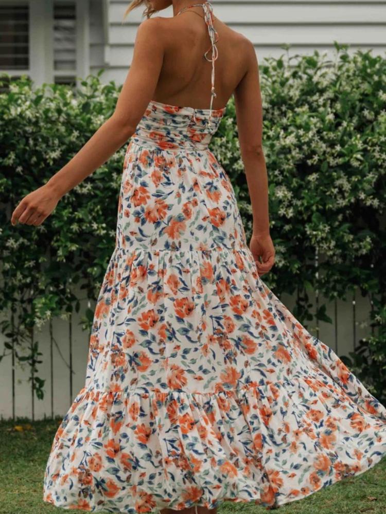 Sue Flower Patterned Halterneck Maxi Sundress