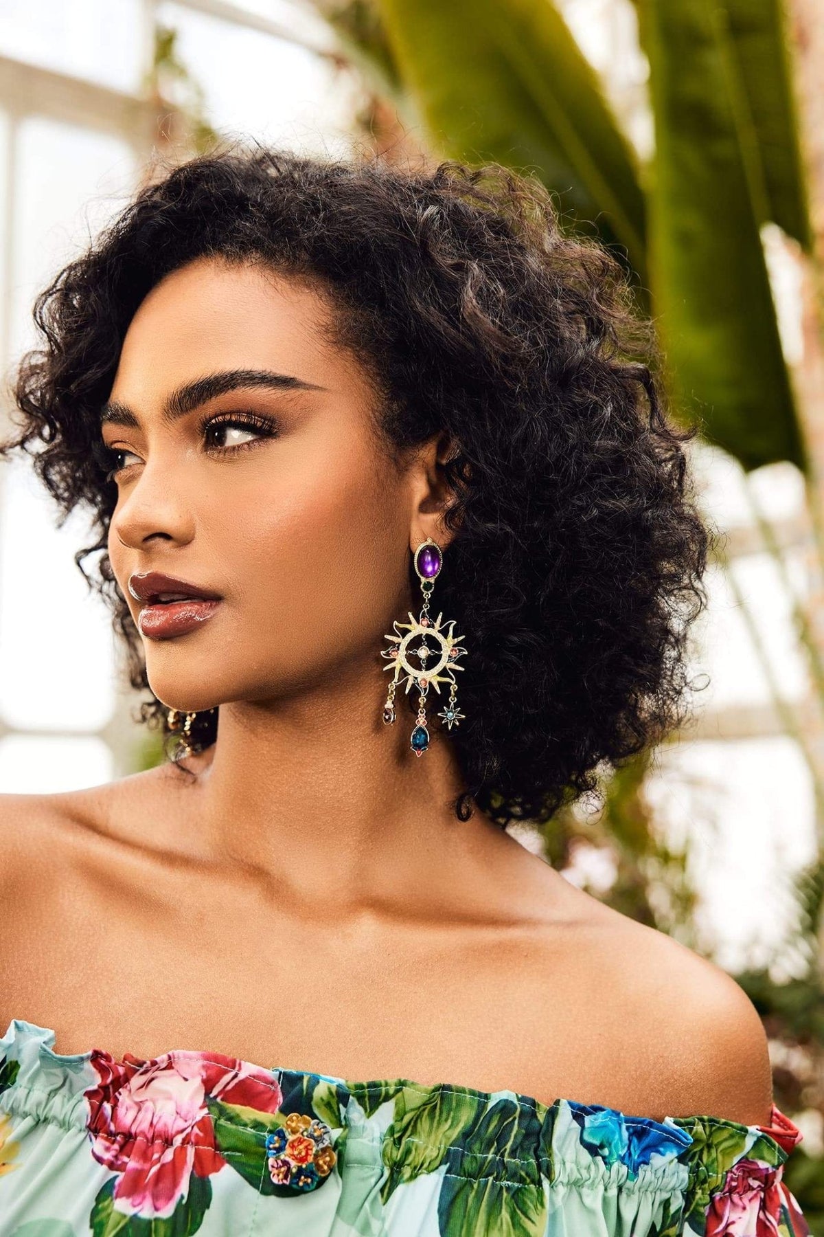 Statement Sun & Moon Asymmetric Long Dangle Earrings