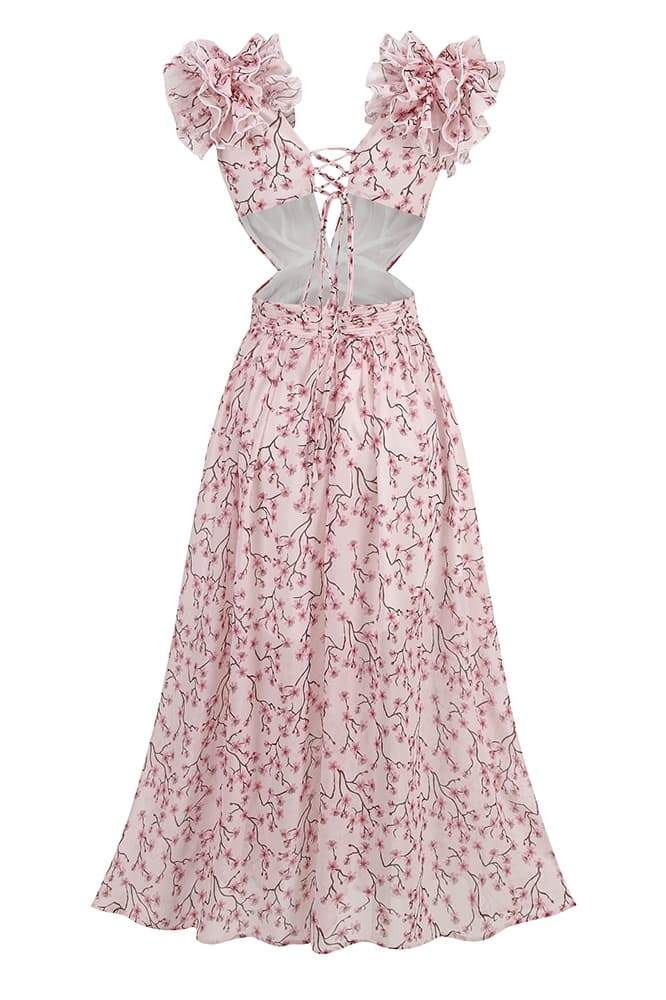 Suzanne Flower Patterned Cut-out Maxi-Length Dress