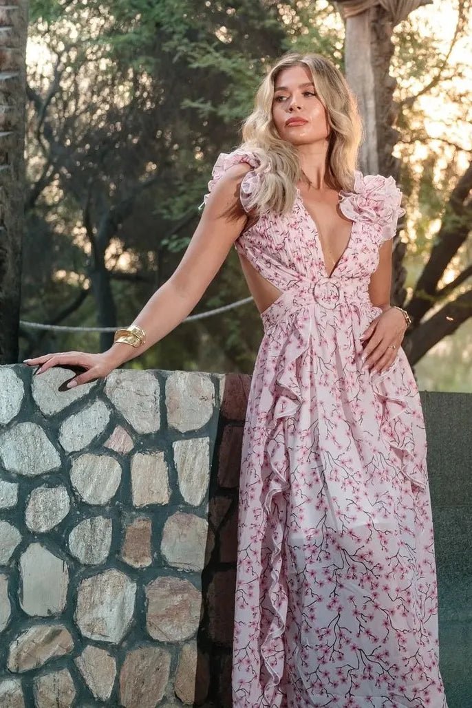 Suzanne Flower Patterned Cut-out Maxi-Length Dress
