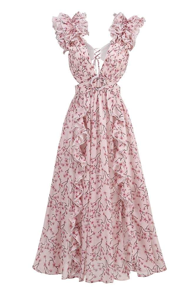 Suzanne Flower Patterned Cut-out Maxi-Length Dress