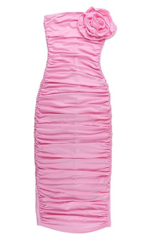Tina Flower Strapless Midi-Length Dress