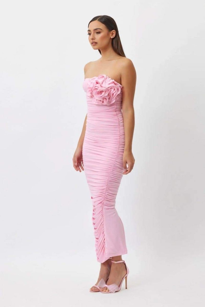 Tina Flower Strapless Midi-Length Dress