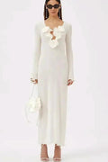 Trista Flower V-Neck Polyester Maxi Slit Dress