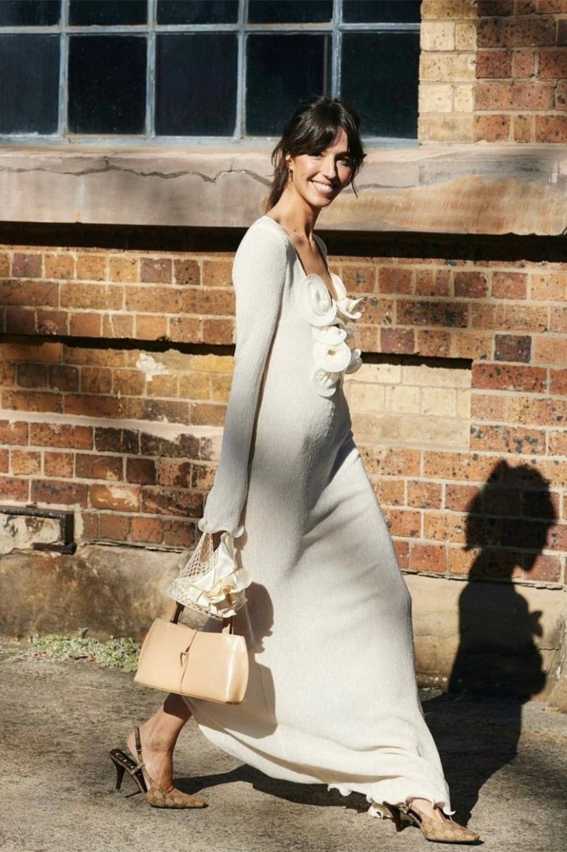 Trista Flower V-Neck Polyester Maxi Slit Dress