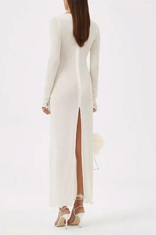 Trista Flower V-Neck Polyester Maxi Slit Dress