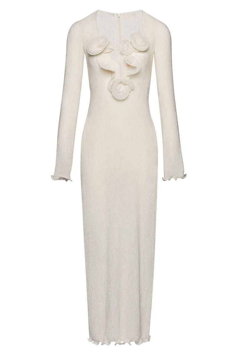 Trista Flower V-Neck Polyester Maxi Slit Dress