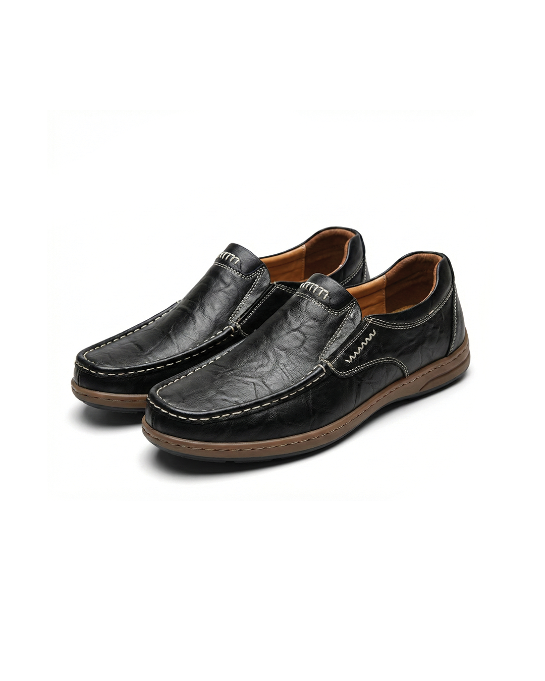 Full-Grain Leather Loafers with Contrast Stitching