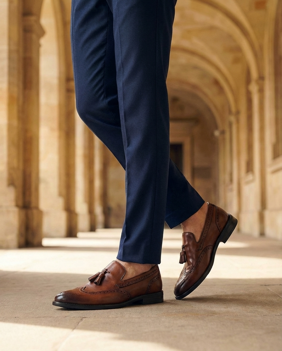 Full-Grain Leather Loafers with Brogue Detailing