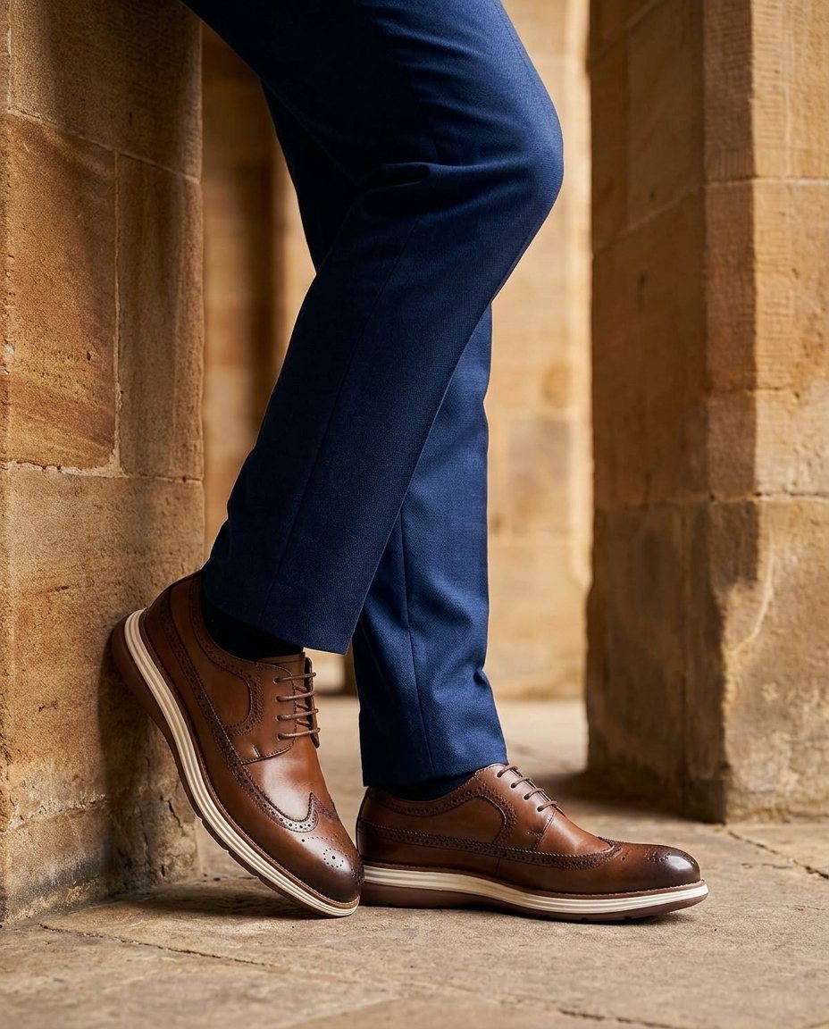 Full-Grain Leather Oxford Shoes with Wingtip Brogue Detail