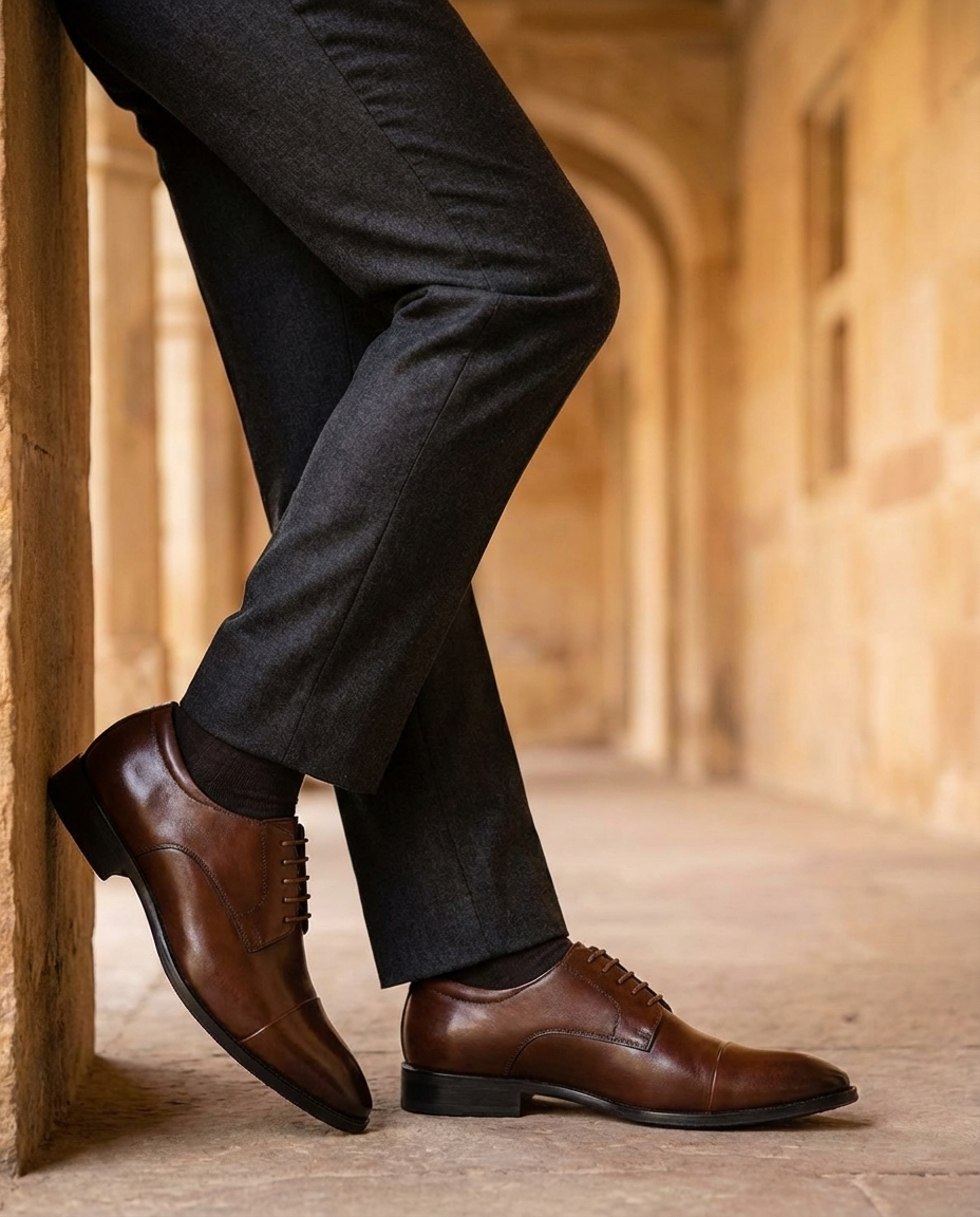 Full-Grain Leather Oxford Shoes with Cap-Toe Detail
