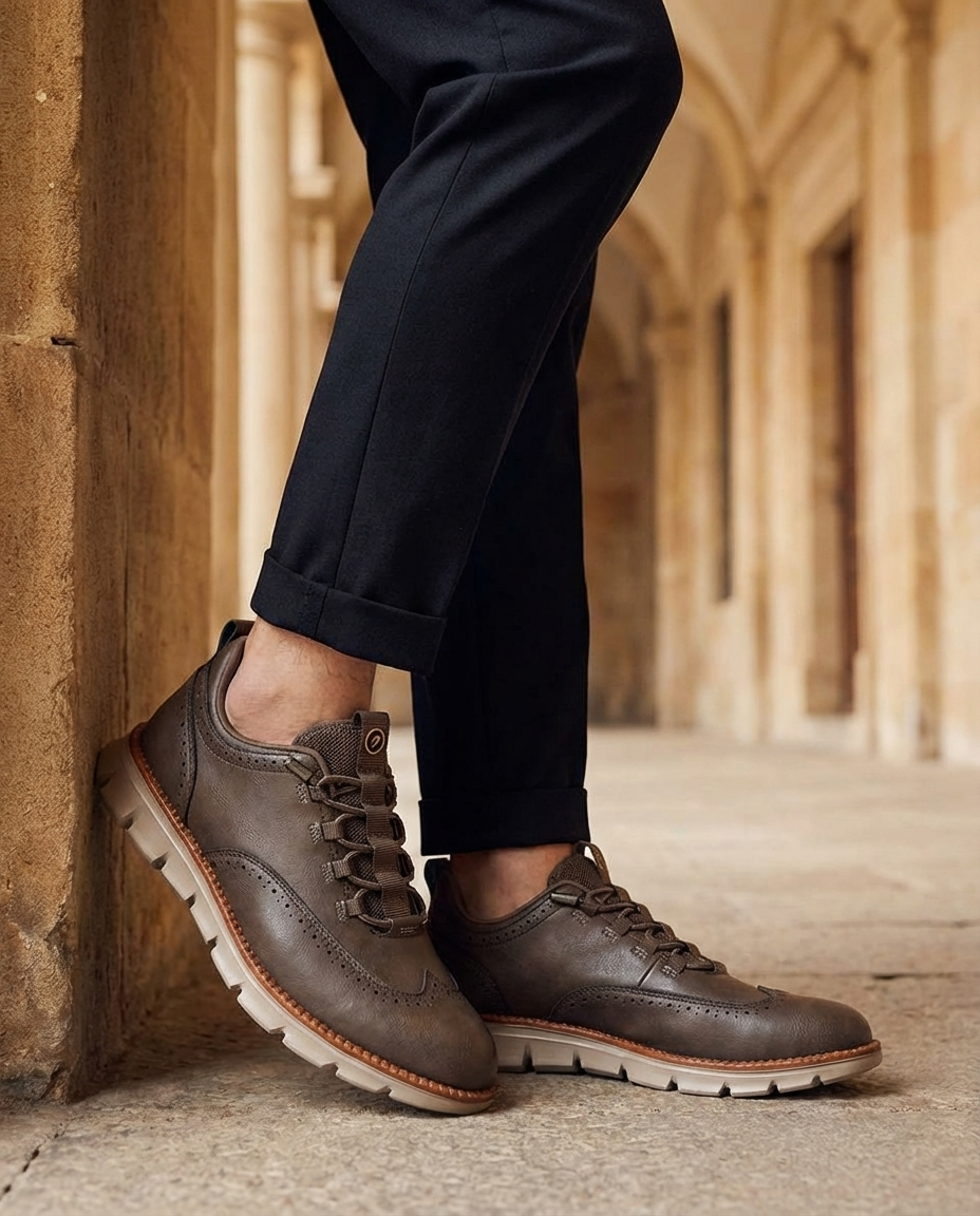 Leather Brogue Shoes with Woven Detail