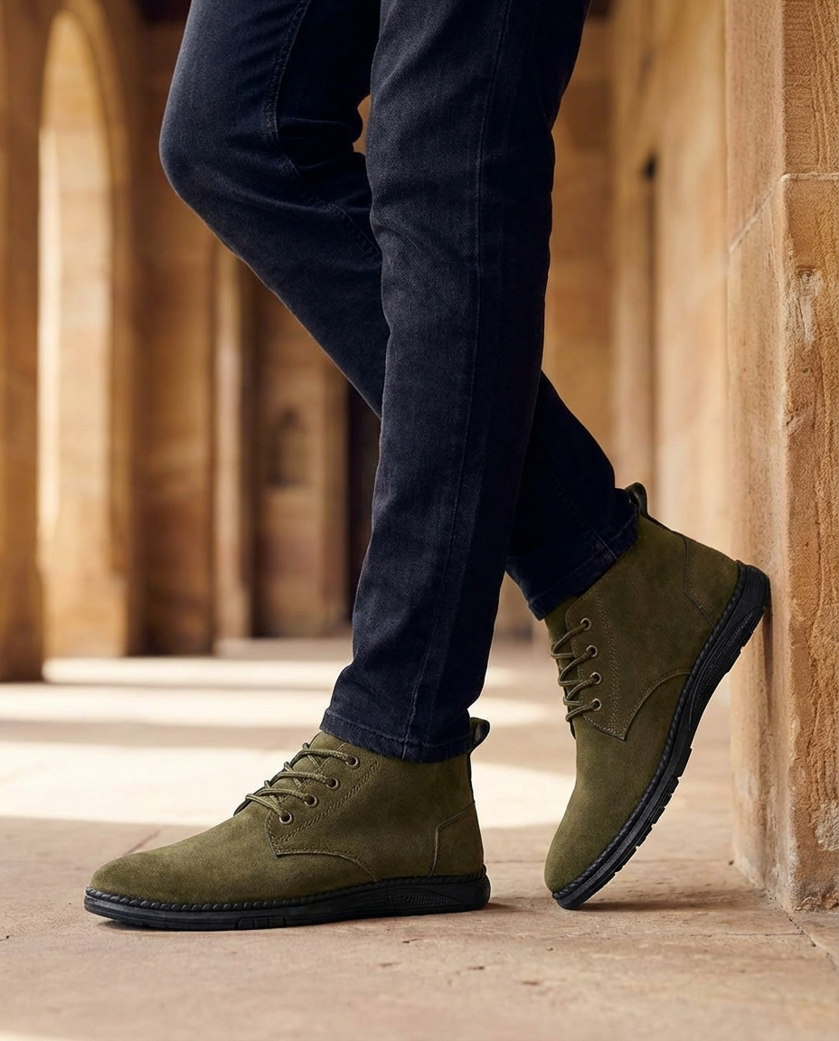 Suede Leather Boots with Lace-Up Closure