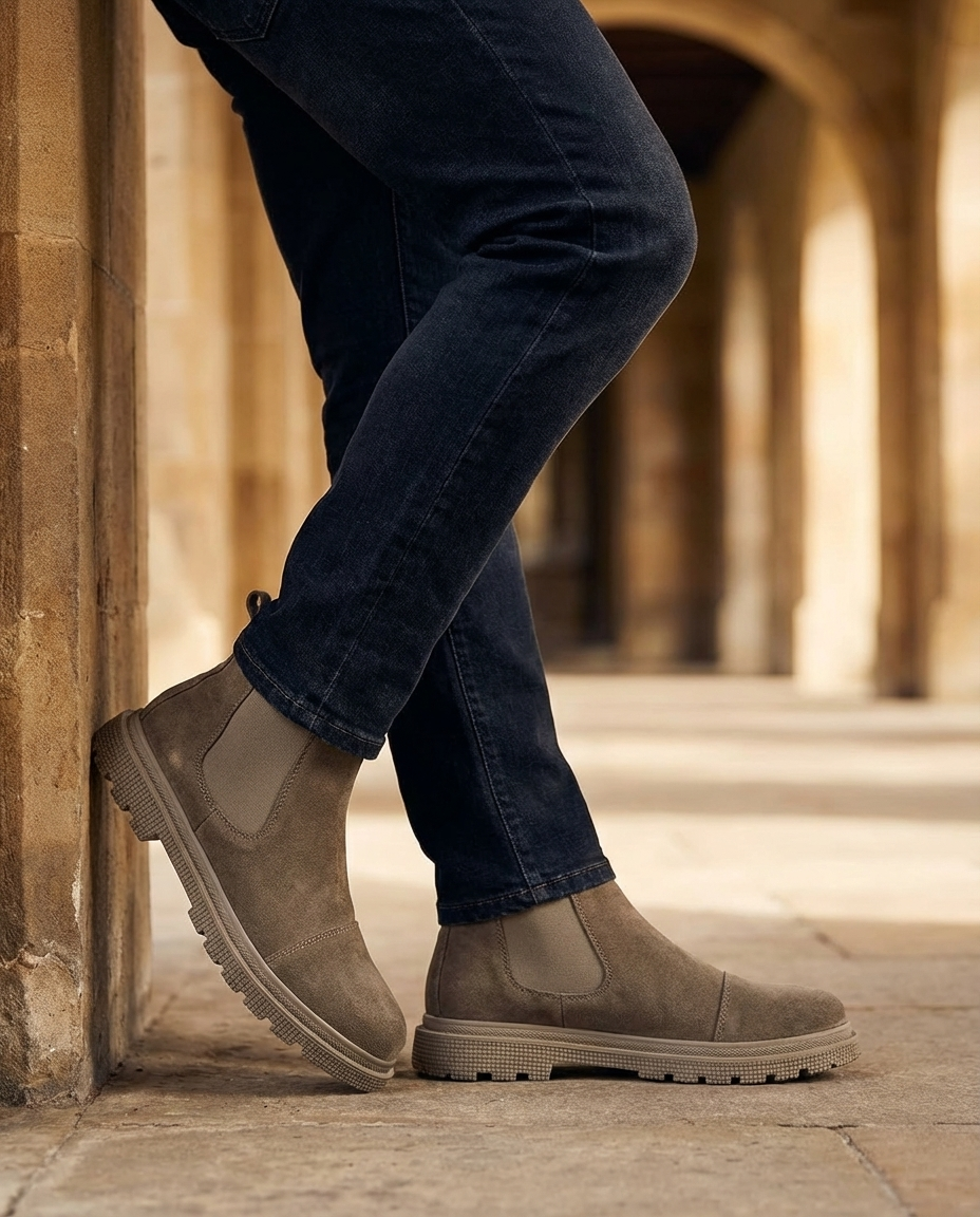 Suede Leather Chelsea Boots with Lug Sole