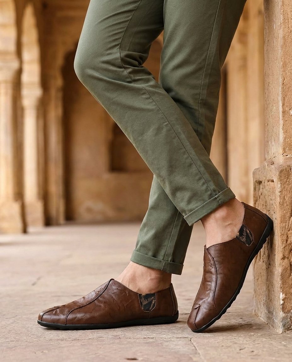 Leather Slip-On Shoes with Broken-In Comfort and Rubber Sole