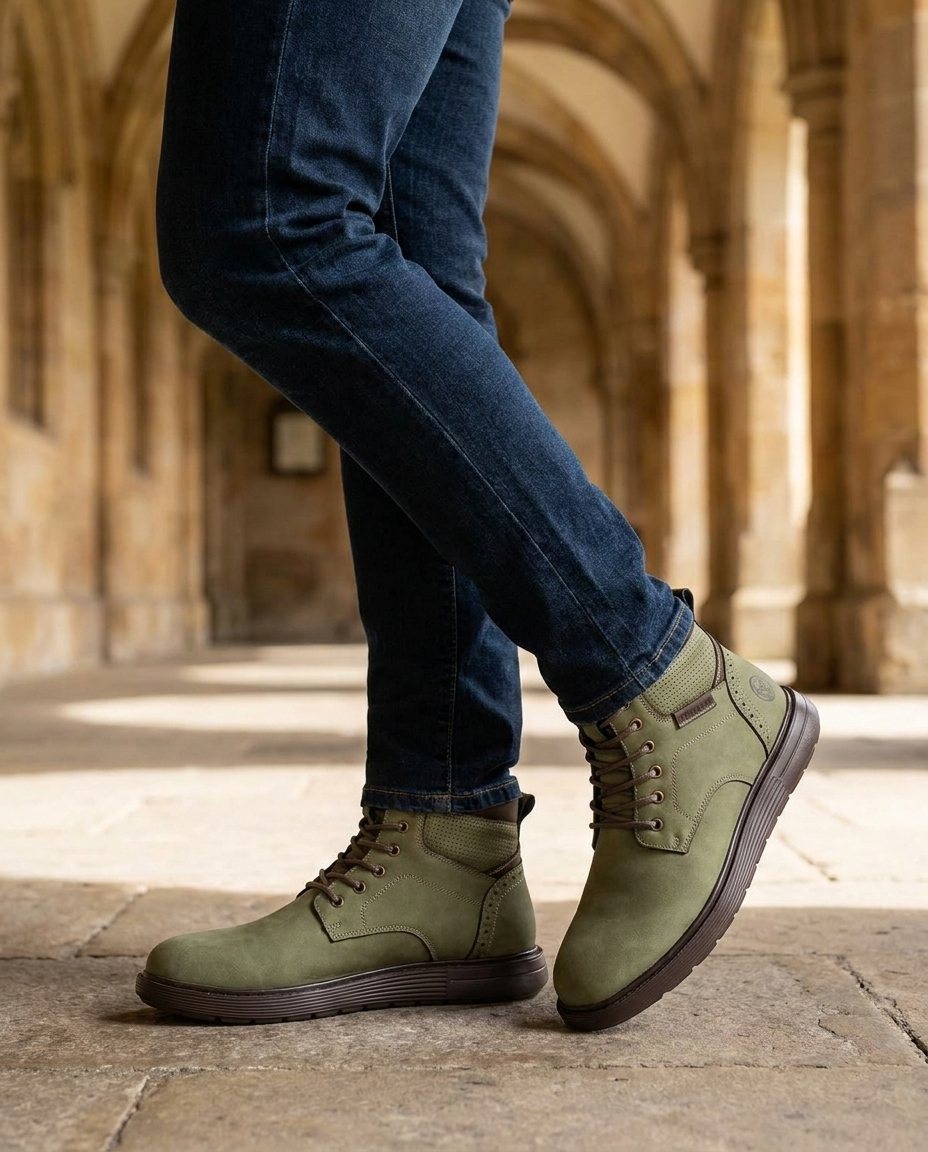 Nubuck Leather Boots with Perforated Upper