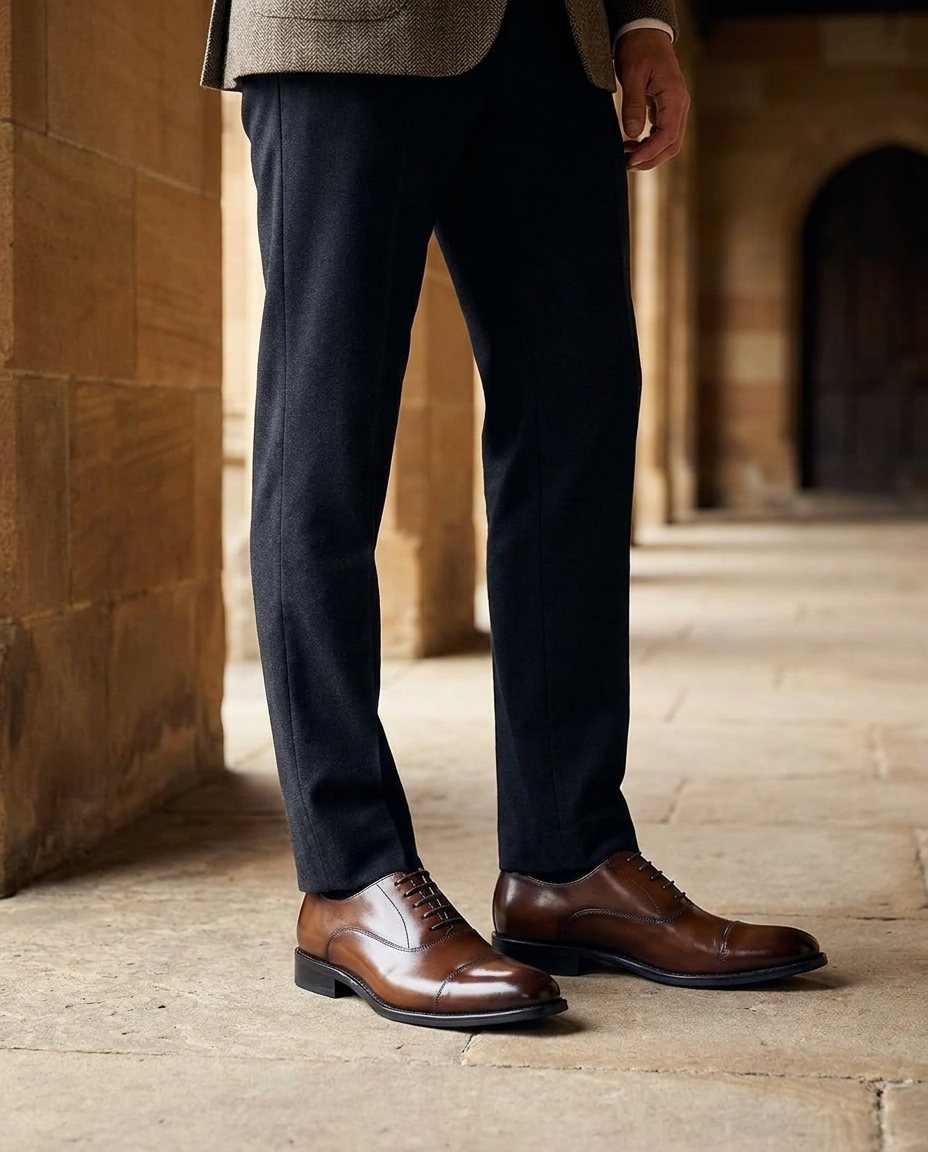 Polished Leather Oxford Shoes with Cap-Toe Detail